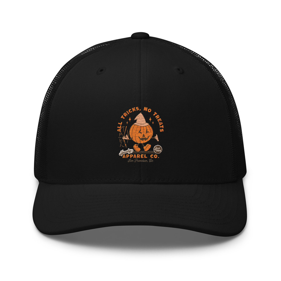 All Tricks No Treats - Pumpkin Mascot Retro Trucker Hat