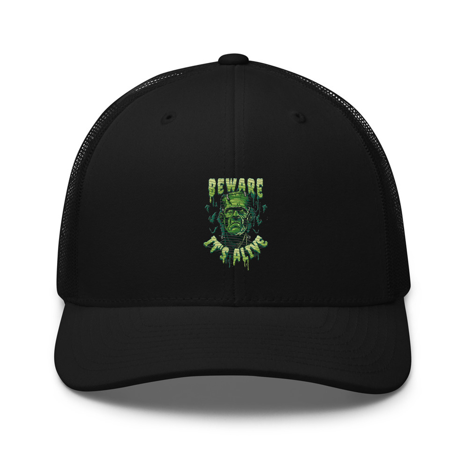 Beware of Frankenstein - Scary Halloween Retro Trucker Hat