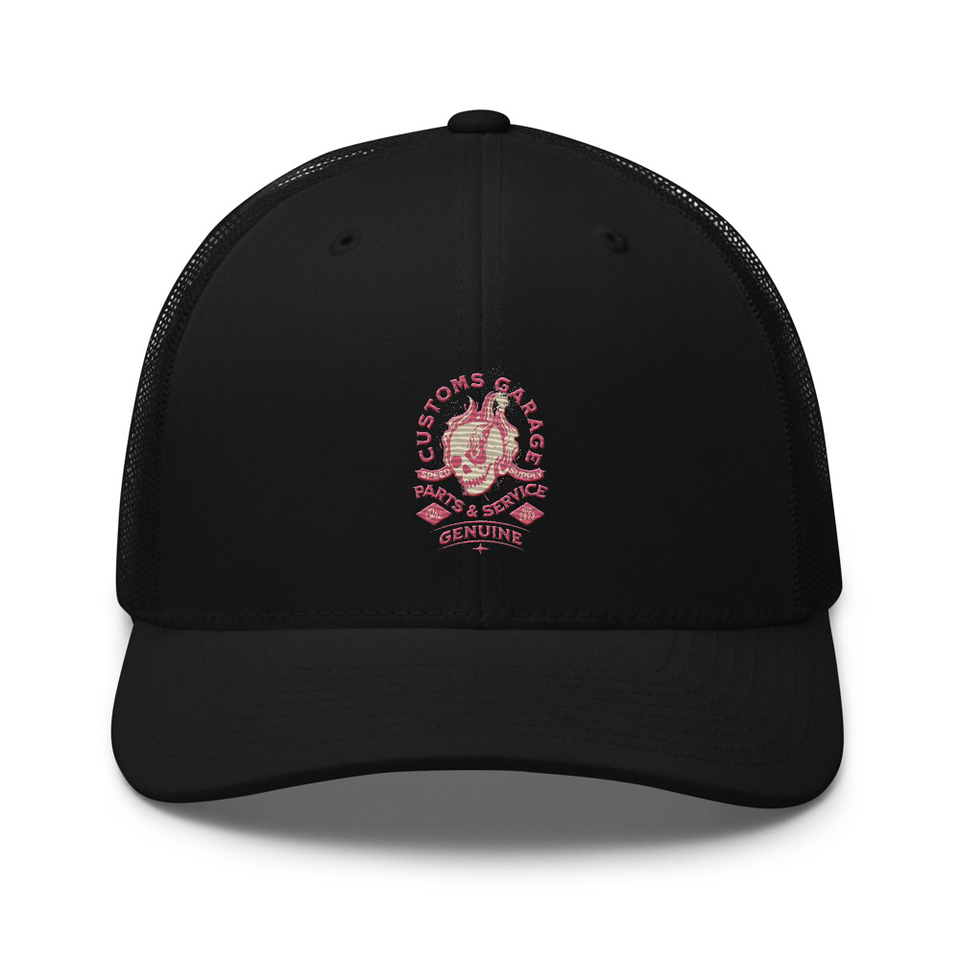 Customs Garage - Flaming Skull Retro Trucker Hat