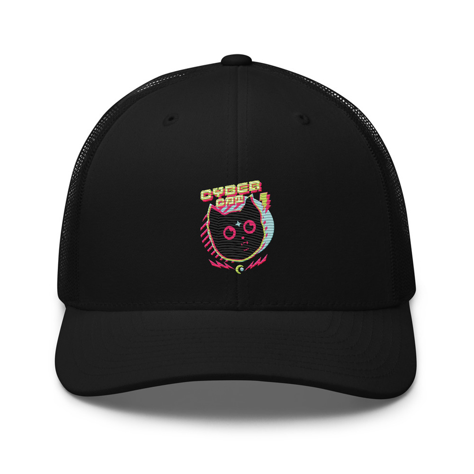 Cyber Cat - Neon Color Retro Trucker Hat
