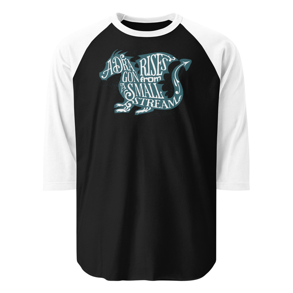 A Dragon Rises - Typographic Lettering Unisex 3/4 Sleeve Raglan Shirt
