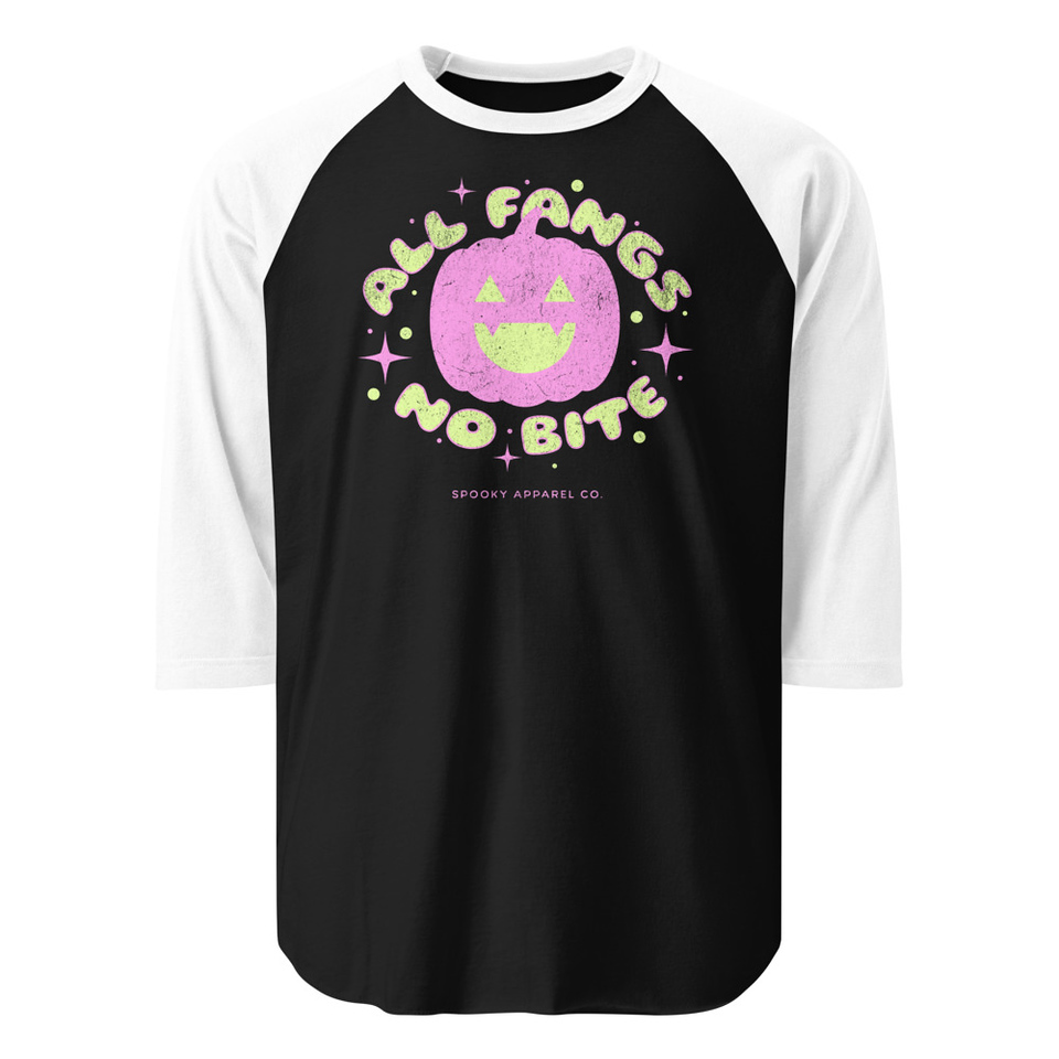 All Fangs No Bite - Halloween Unisex 3/4 Sleeve Raglan Shirt