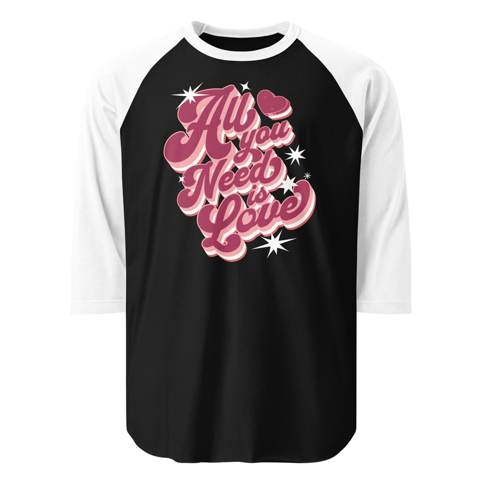 All You Need is Love - Retro Valentines Day Unisex 3/4 Sleeve Raglan Shirt