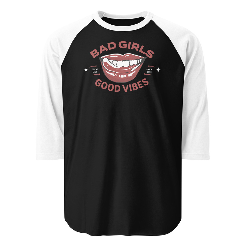 Bad Girls Good Vibes - Sexy Lips Unisex 3/4 Sleeve Raglan Shirt