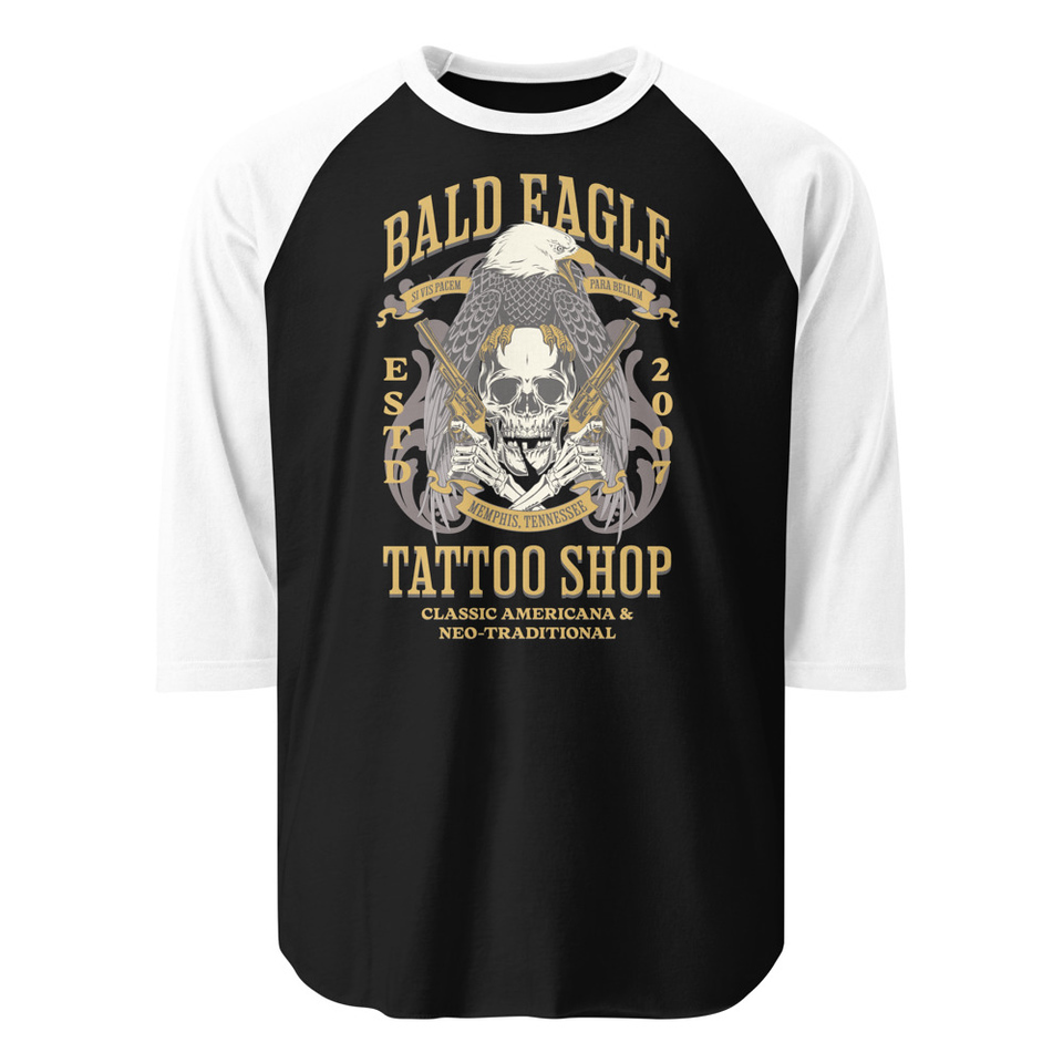 Bald Eagle Tattoo Shop - Skeleton Unisex 3/4 Sleeve Raglan Shirt