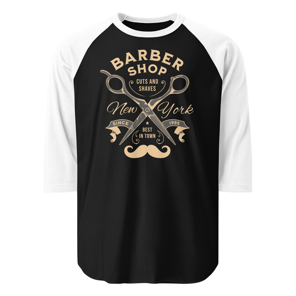 Barber Shop Cuts & Shaves - Scissor Unisex 3/4 Sleeve Raglan Shirt
