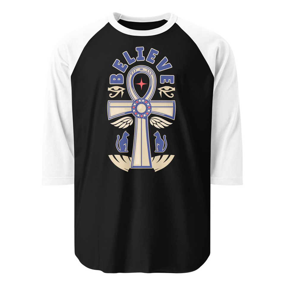Believe  - Faith Symbol Unisex 3/4 Sleeve Raglan Shirt