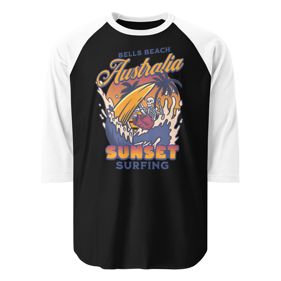 Bells Beach Australia Sunset Surfing Unisex 3/4 Sleeve Raglan Shirt