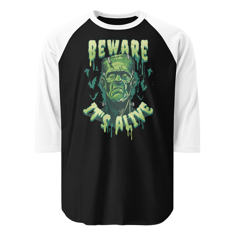 Beware of Frankenstein - Scary Halloween Unisex 3/4 Sleeve Raglan Shirt