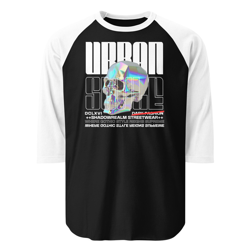 Black 3D Skull Unisex 3/4 Sleeve Raglan Shirt