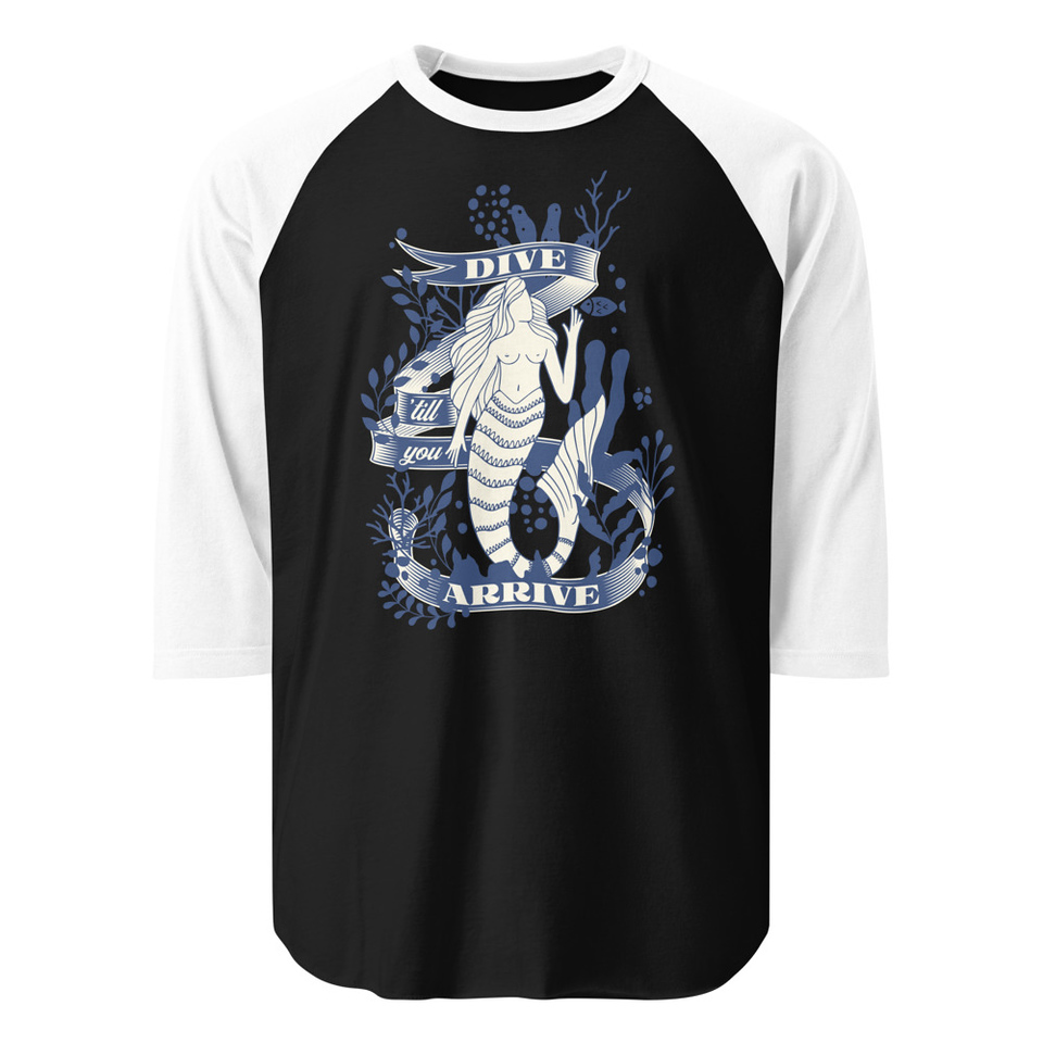 Blue Mermaid - Nautical Unisex 3/4 Sleeve Raglan Shirt