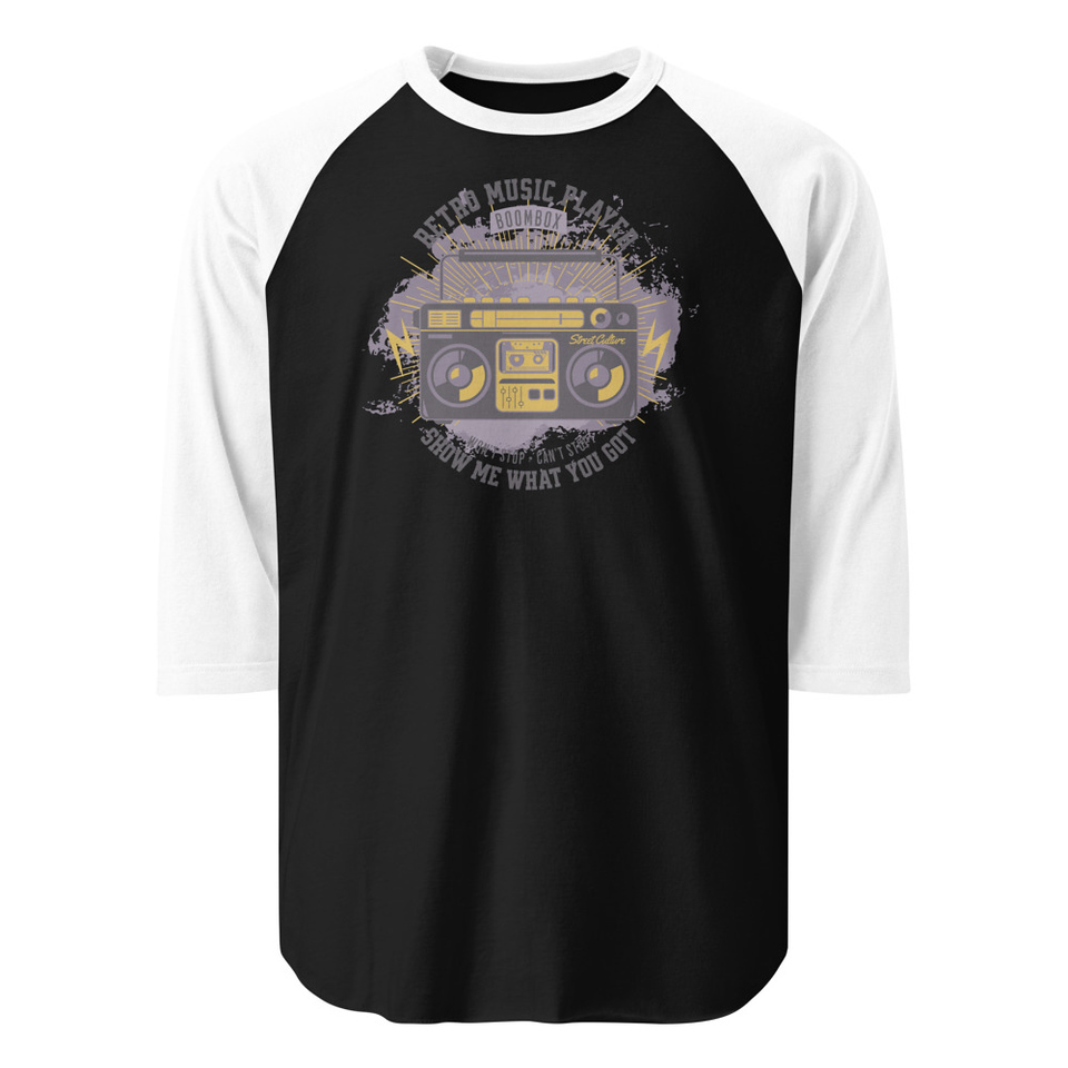 Boombox Music Player - Retro Unisex 3/4 Sleeve Raglan Shirt