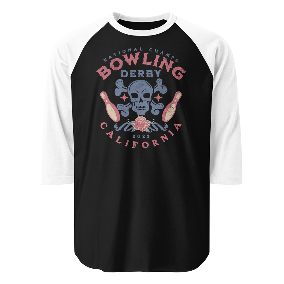 Bowling Derby Champs - Grunge Skull Unisex 3/4 Sleeve Raglan Shirt