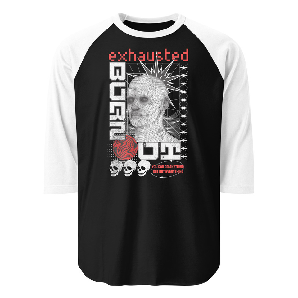 Burn Out - Futuristic 3D Head Unisex 3/4 Sleeve Raglan Shirt