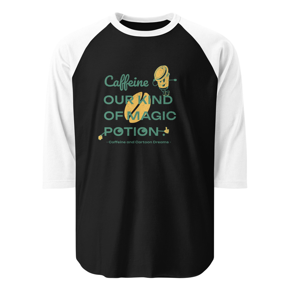 Caffeine Cartoon Unisex 3/4 Sleeve Raglan Shirt