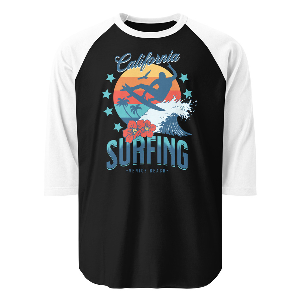 California Surfing - Palm Beach Unisex 3/4 Sleeve Raglan Shirt