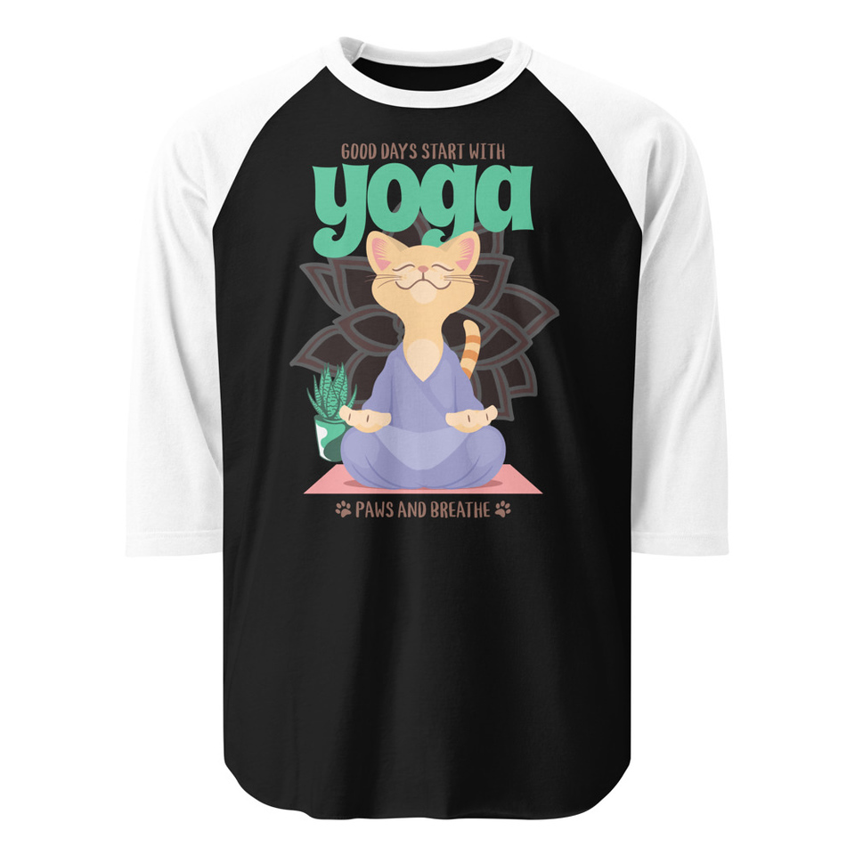 Cat Yoga - Cute Meditation Unisex 3/4 Sleeve Raglan Shirt