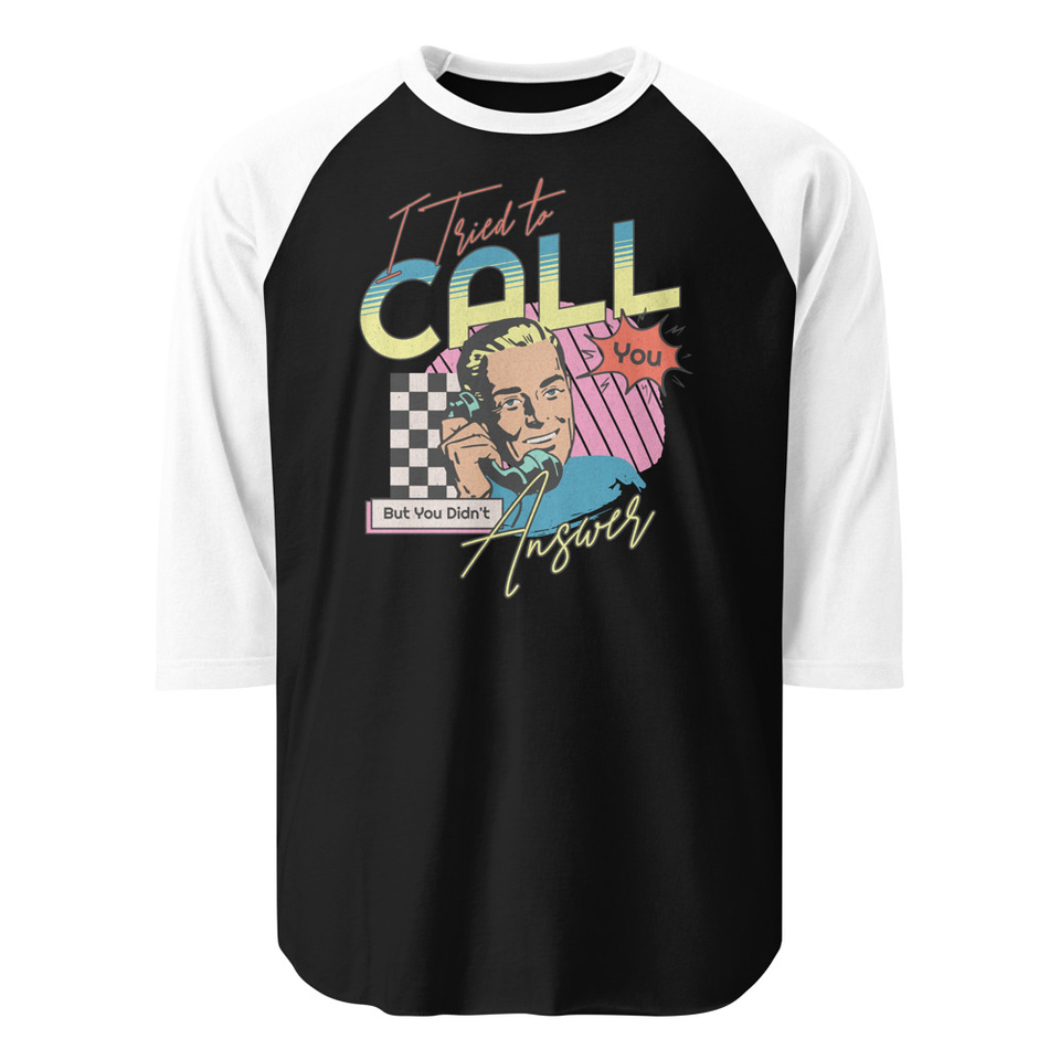 Classic Retro Illustrative Portrait Men Calling Unisex 3/4 Sleeve Raglan Shirt