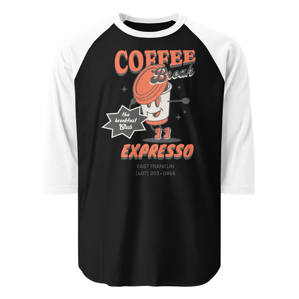 Coffee Break Cartoon Retro 90s  Unisex 3/4 Sleeve Raglan Shirt