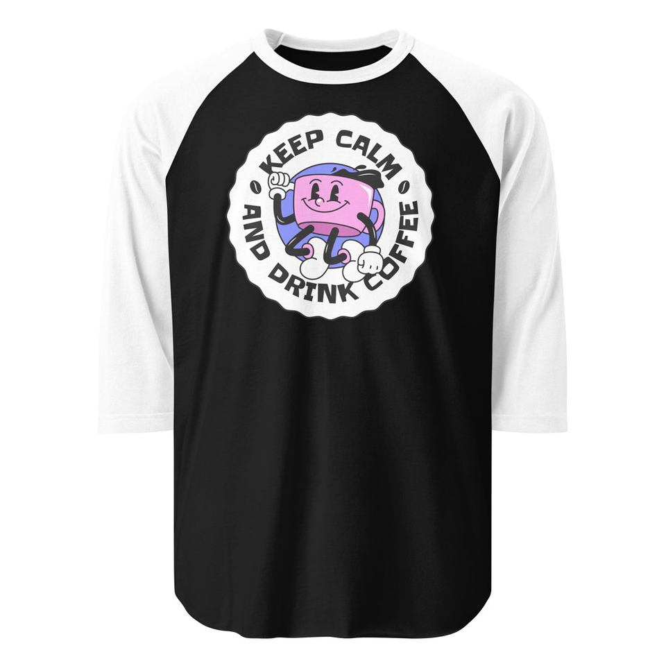 Colorful Fun Retro Style Coffee Quote Unisex 3/4 Sleeve Raglan Shirt