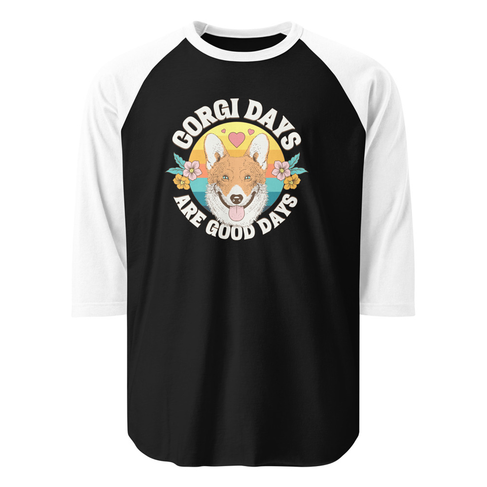 Corgi Days - Funny Animal Unisex 3/4 Sleeve Raglan Shirt