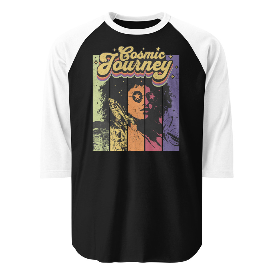Cosmic Journey Rainbow Retro Unisex 3/4 Sleeve Raglan Shirt