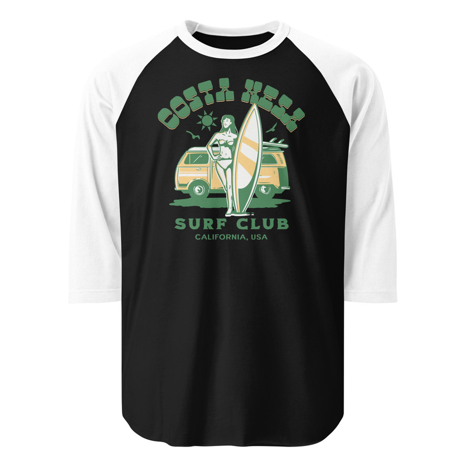 Costa Mesa Surf Club - Campervan Unisex 3/4 Sleeve Raglan Shirt