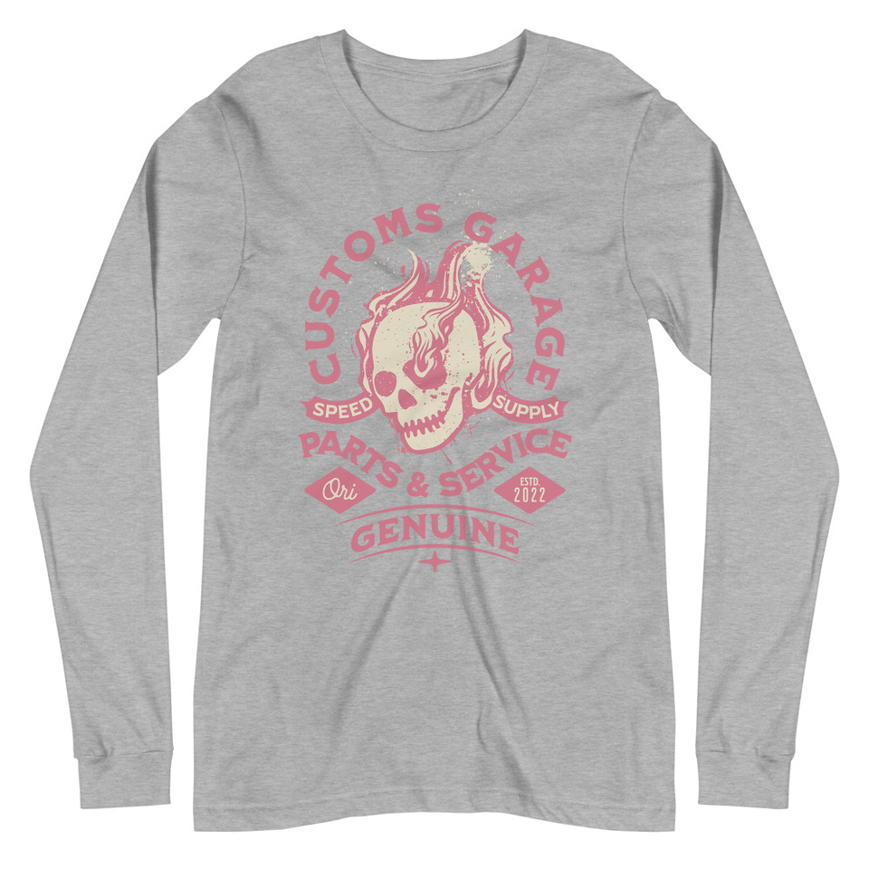 Customs Garage - Flaming Skull Unisex Long Sleeve Tee