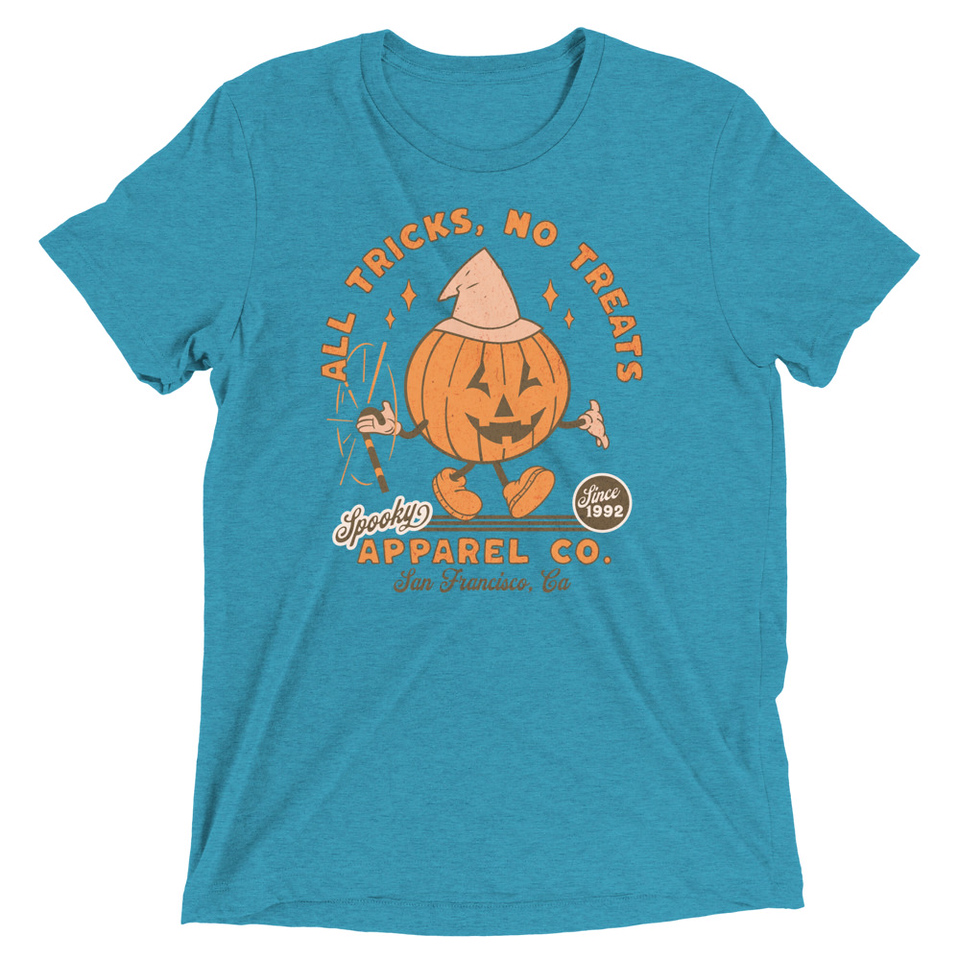 All Tricks No Treats - Pumpkin Mascot Unisex Tri-Blend T-Shirt