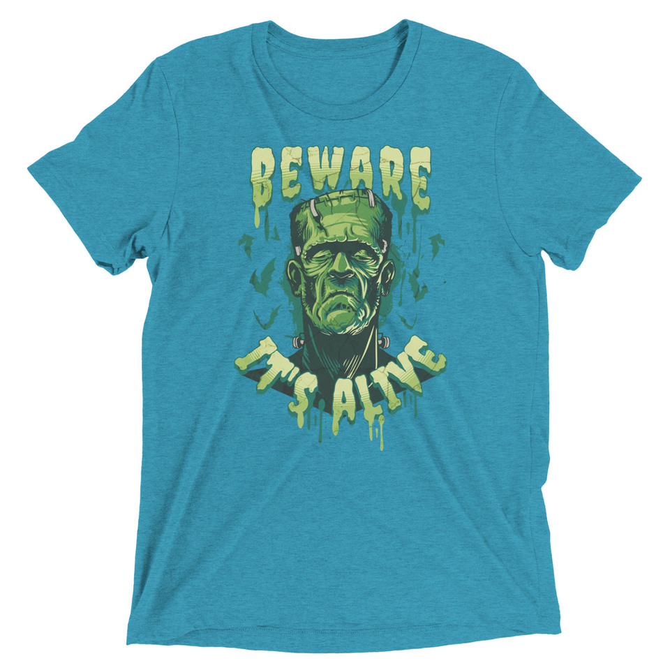Beware of Frankenstein - Scary Halloween Unisex Tri-Blend T-Shirt