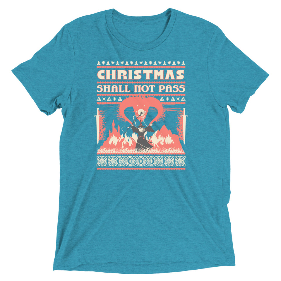 Christmas Shall Not Pass - Flaming Wizard Unisex Tri-Blend T-Shirt