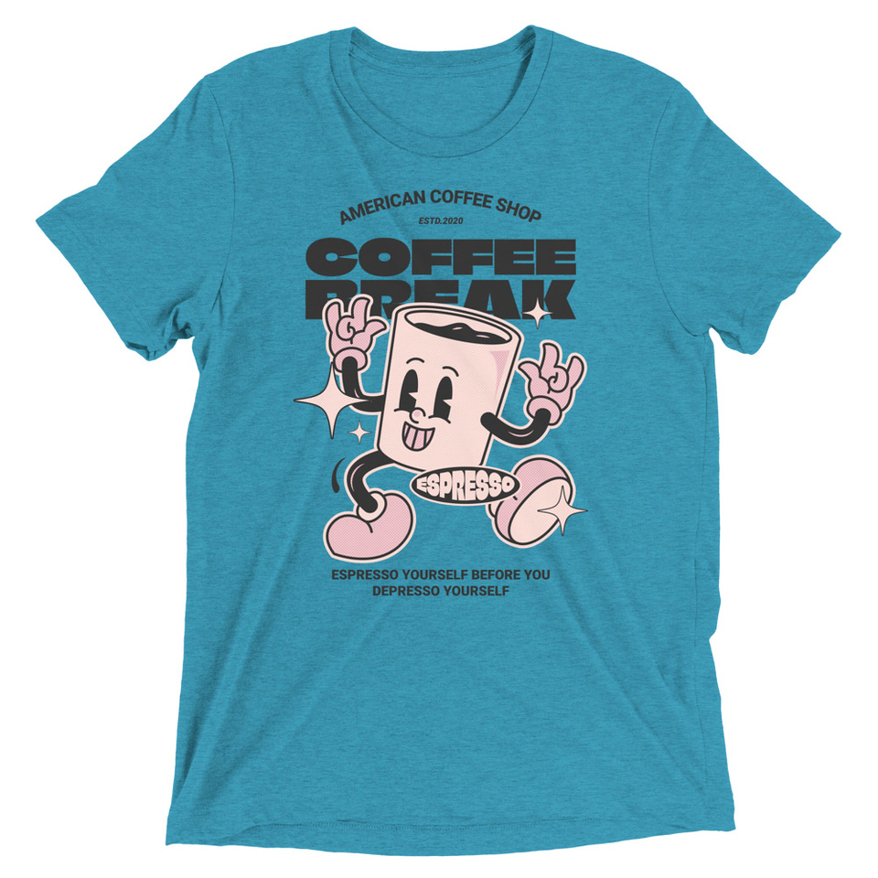 Coffee Break Mascot Unisex Tri-Blend T-Shirt