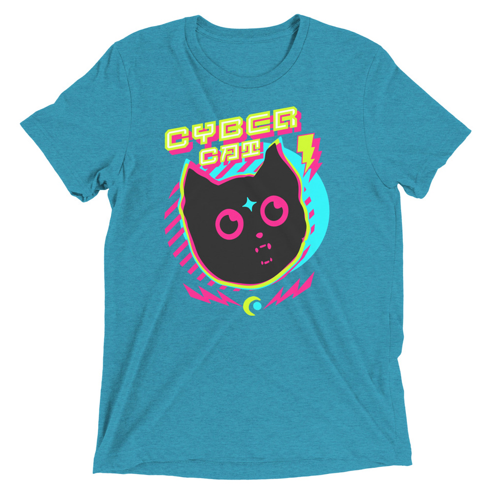 Cyber Cat - Neon Color Unisex Tri-Blend T-Shirt