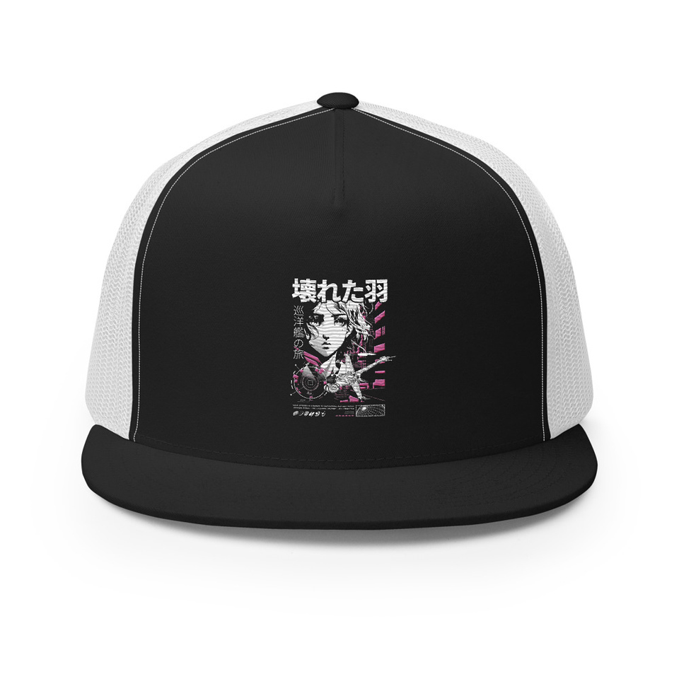 Anime Broken Wings - Neon Japanese Style 5 Panel Trucker Cap