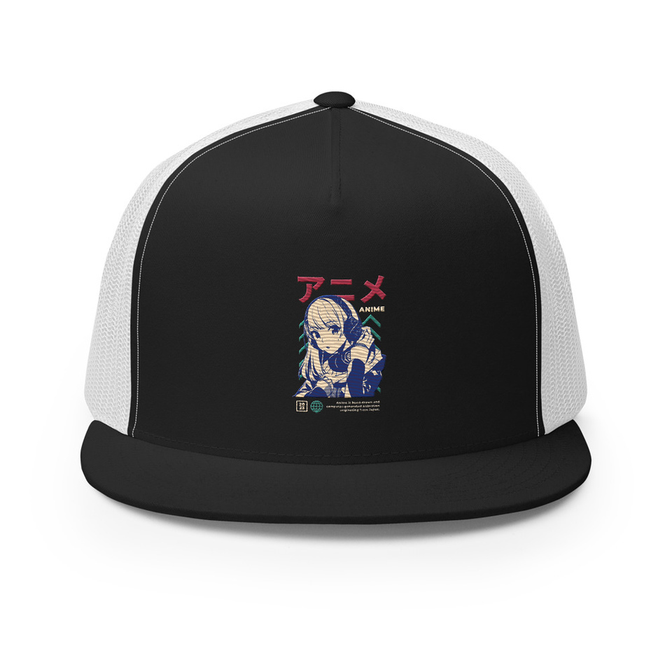 Anime Girl 5 Panel Trucker Cap