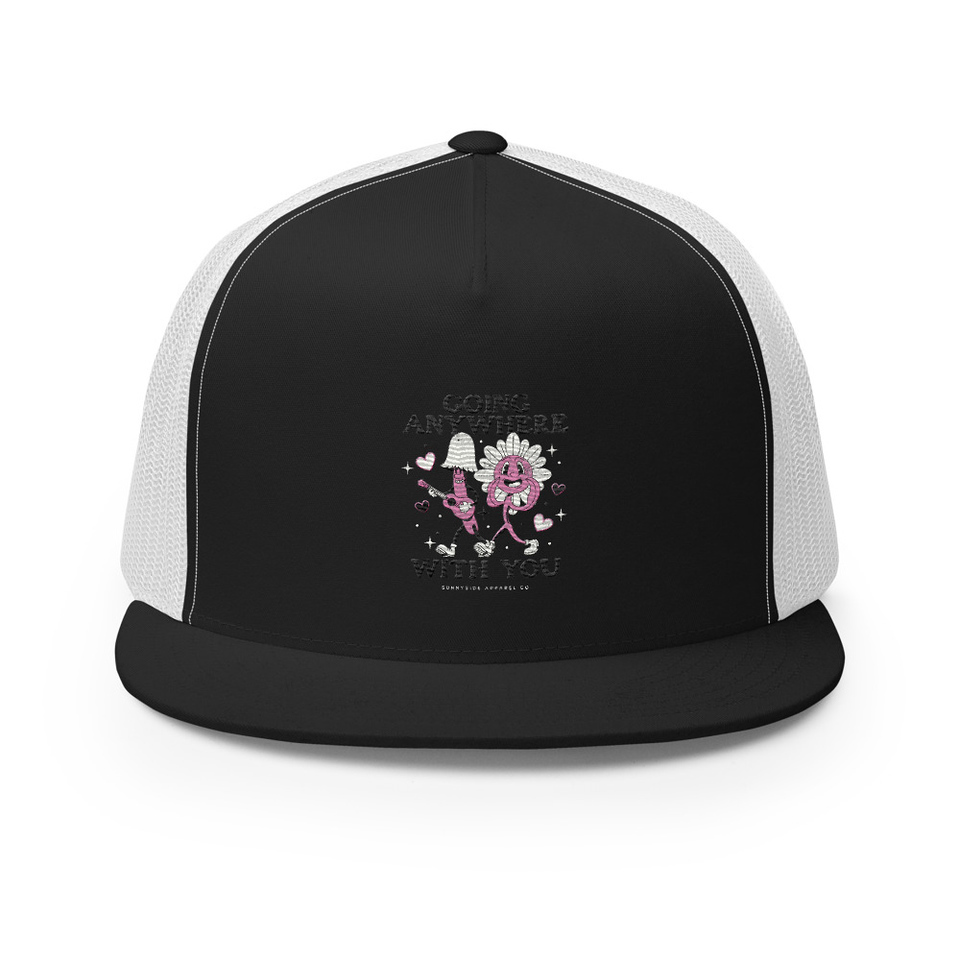 Anywhere With You - Typographic Cartoon Streetwear 5 Panel Trucker Cap