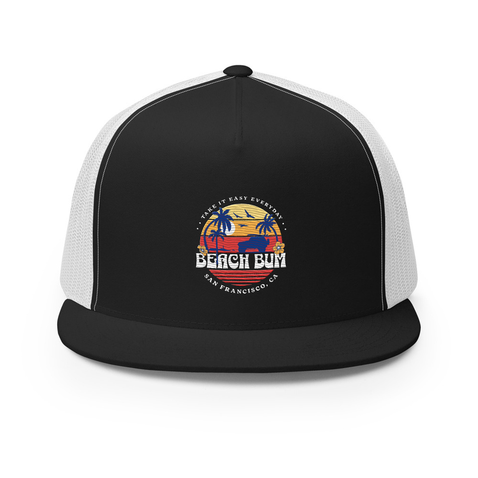 Beach Bum - Sunset Surfing 5 Panel Trucker Cap