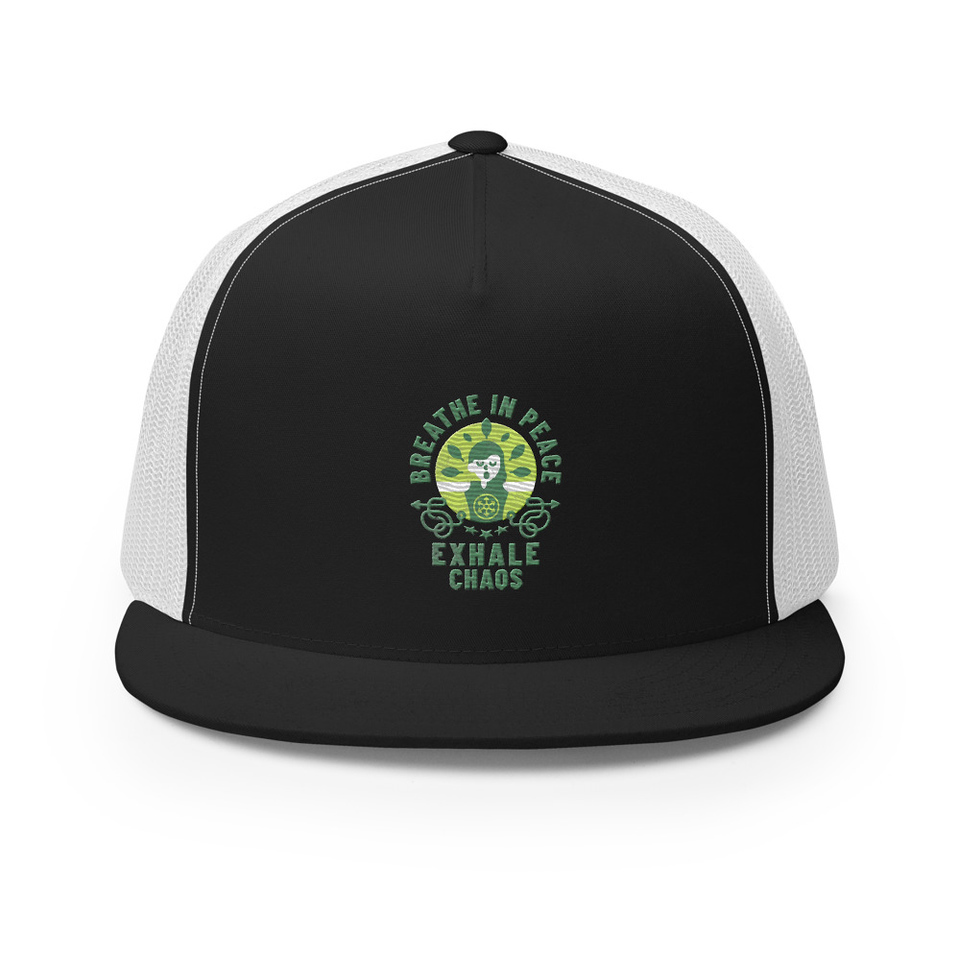 Breathe in peace, exhale chaos 5 Panel Trucker Cap