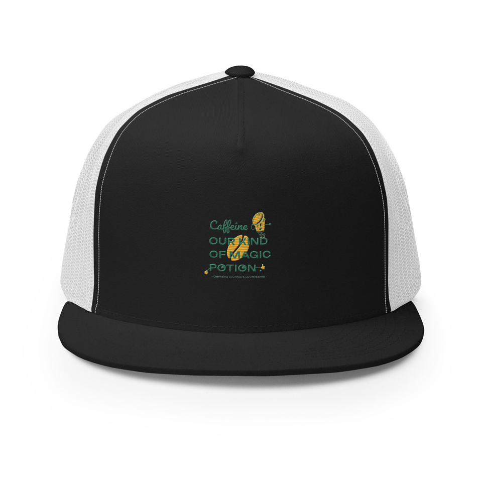Caffeine Cartoon 5 Panel Trucker Cap