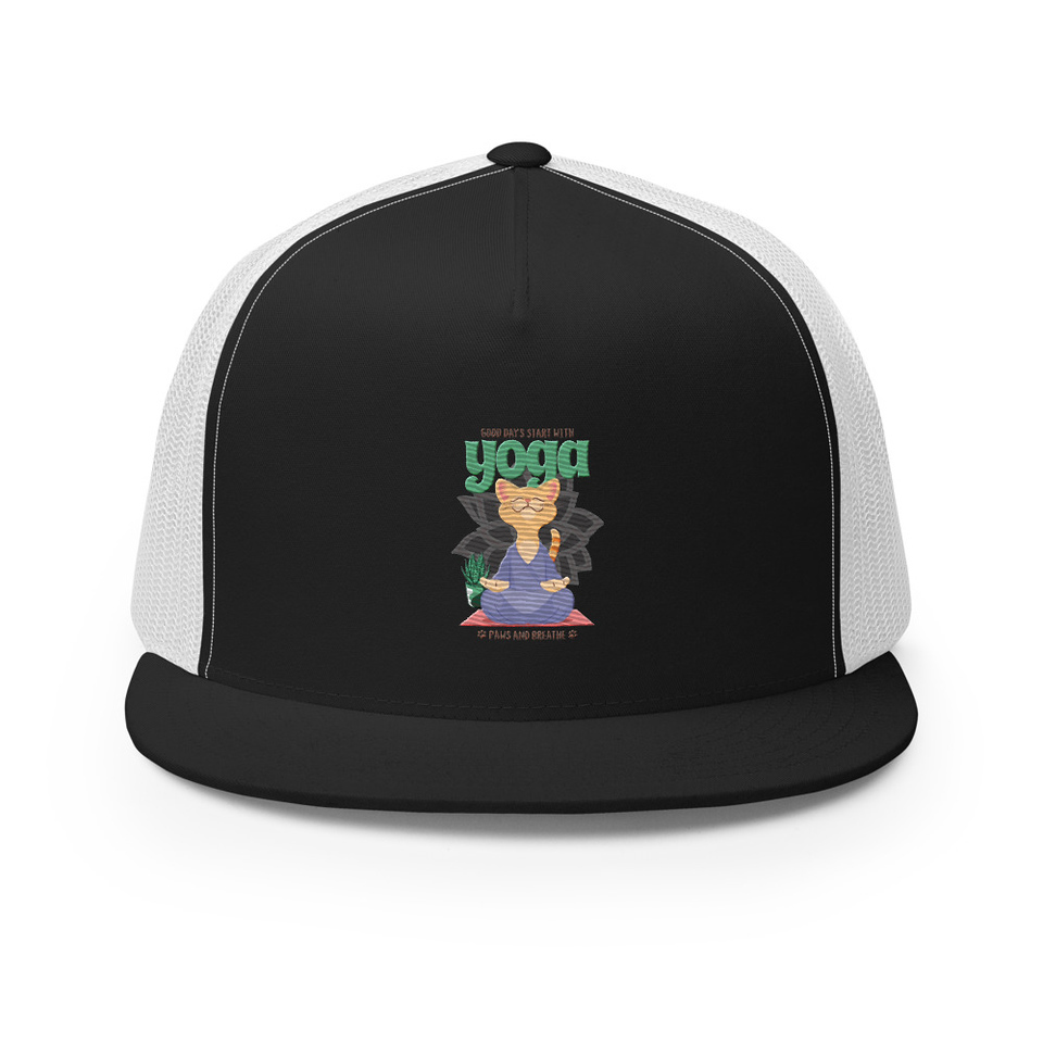 Cat Yoga - Cute Meditation 5 Panel Trucker Cap