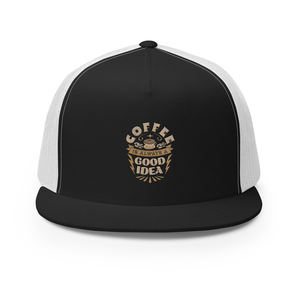 Coffee is always a good idea - Lightning Bolt 5 Panel Trucker Cap