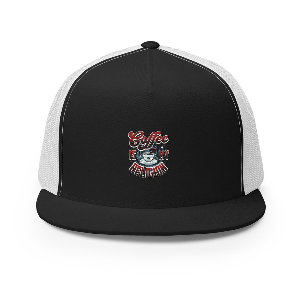 Coffee is my Religion - Funny 5 Panel Trucker Cap