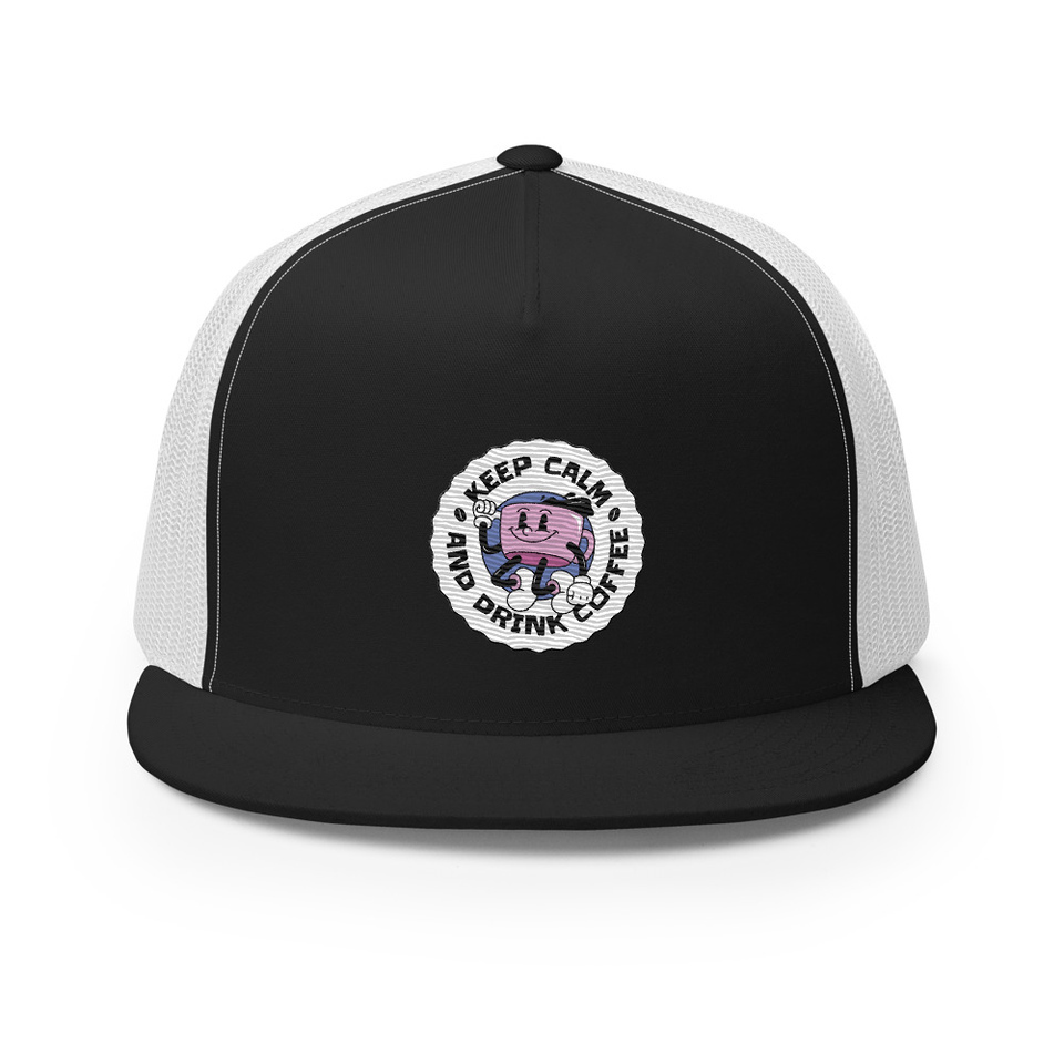 Colorful Fun Retro Style Coffee Quote 5 Panel Trucker Cap