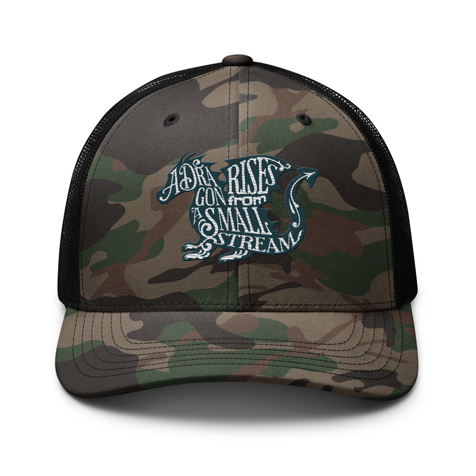 A Dragon Rises - Typographic Lettering Camouflage Trucker Hat