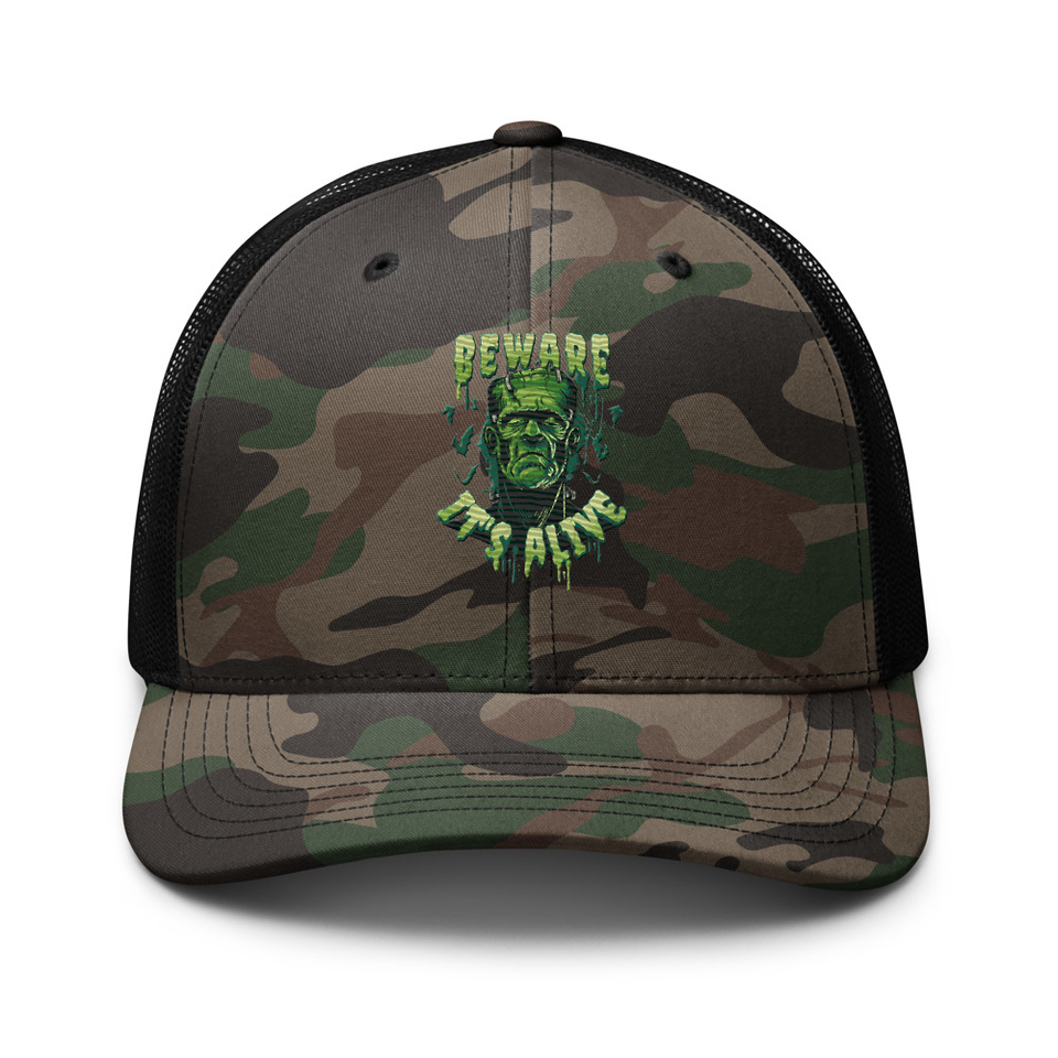 Beware of Frankenstein - Scary Halloween Camouflage Trucker Hat