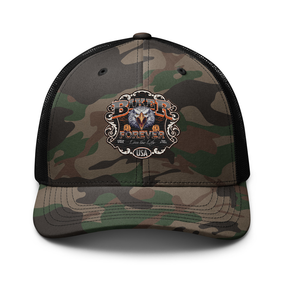 biker forever Camouflage Trucker Hat