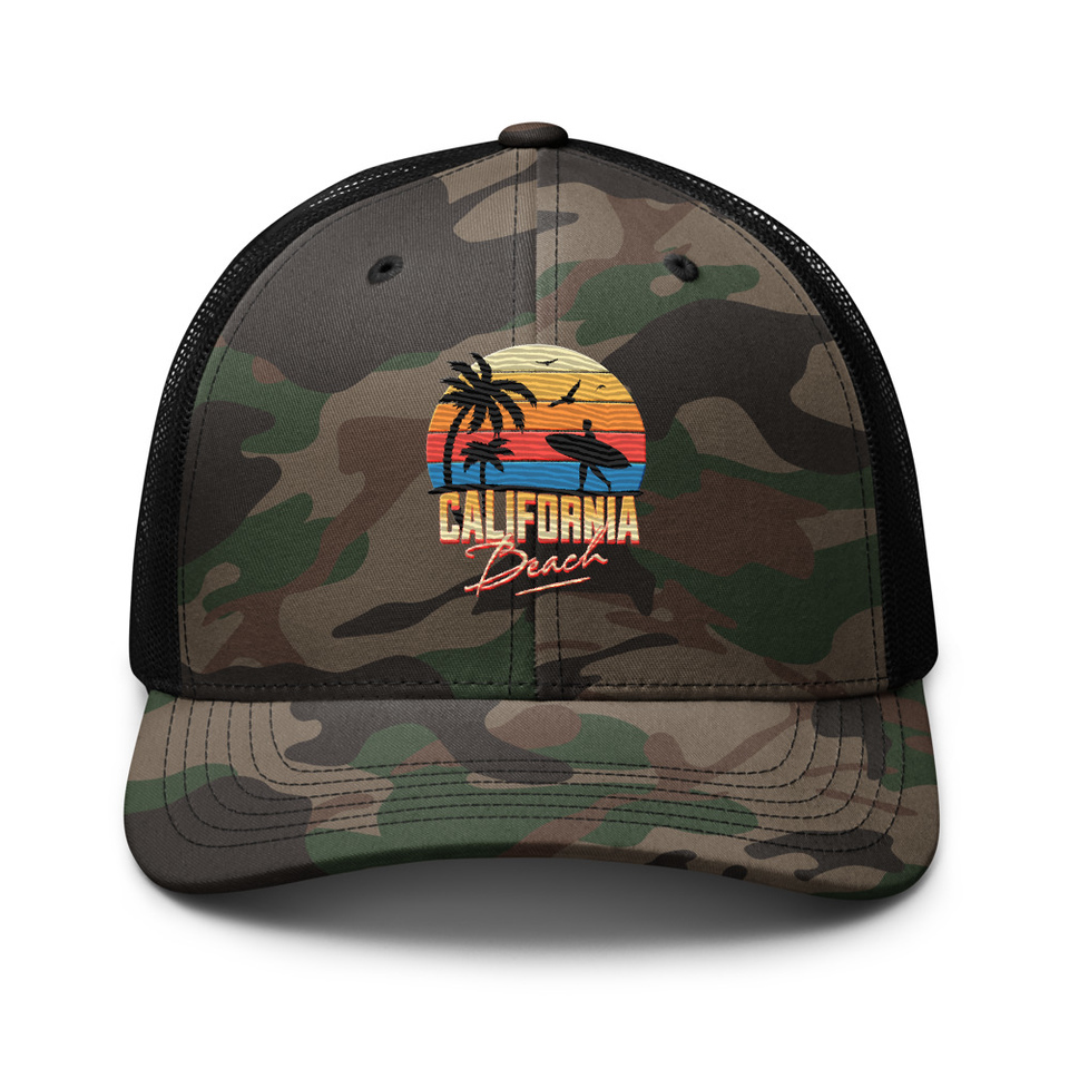 California Beach - Retro Surf Camouflage Trucker Hat