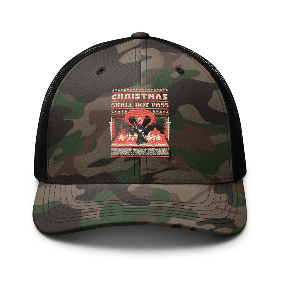 Christmas Shall Not Pass - Flaming Wizard Camouflage Trucker Hat