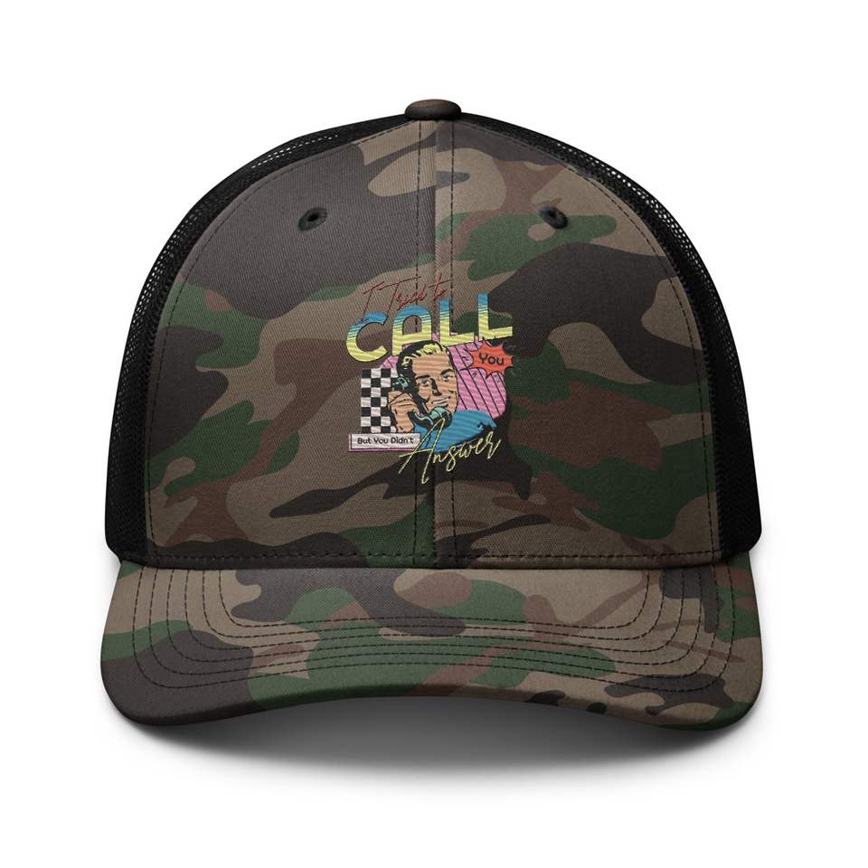 Classic Retro Illustrative Portrait Men Calling Camouflage Trucker Hat