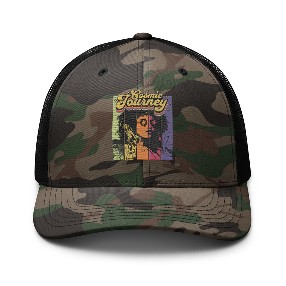 Cosmic Journey Rainbow Retro Camouflage Trucker Hat